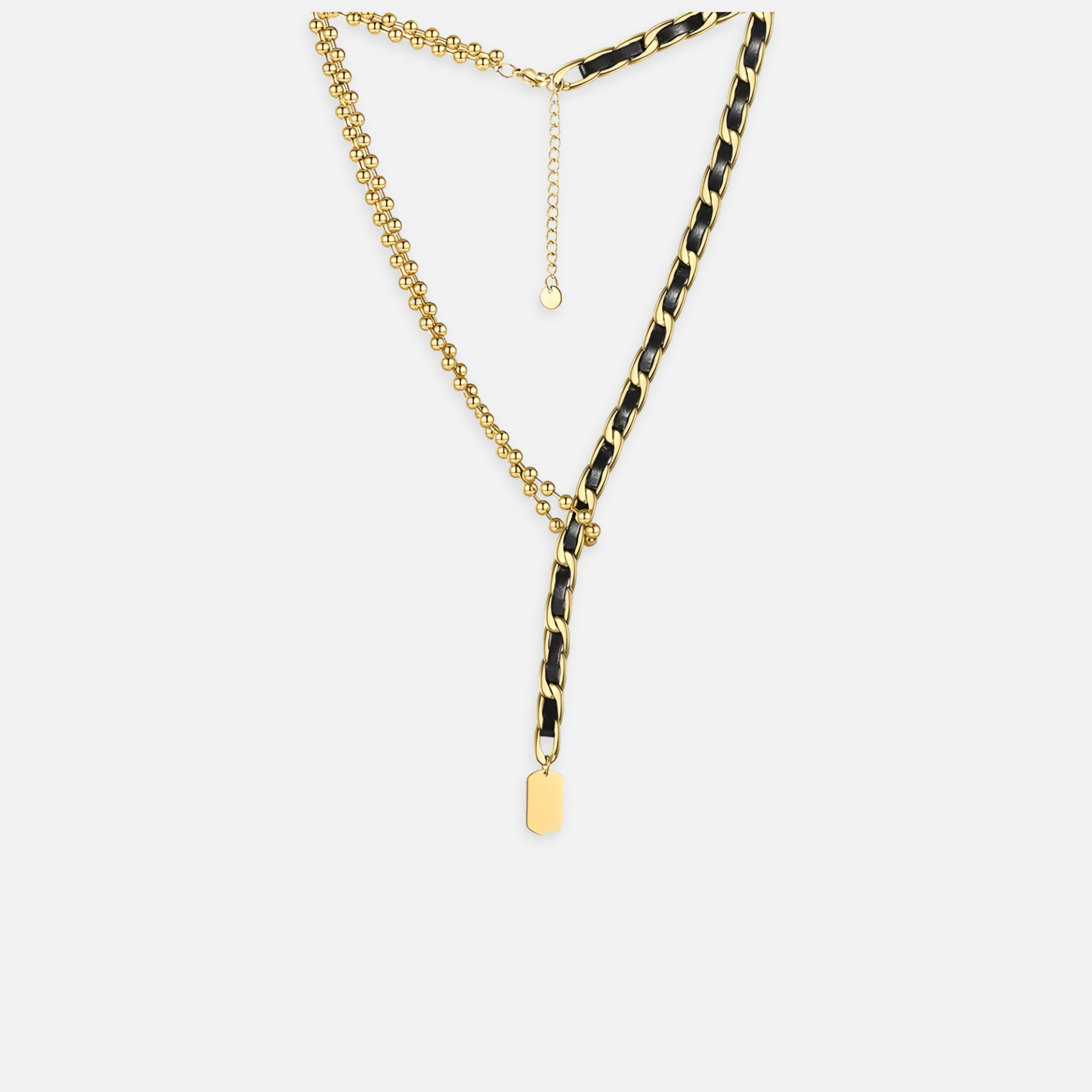 Onyx Leather Chain Necklace