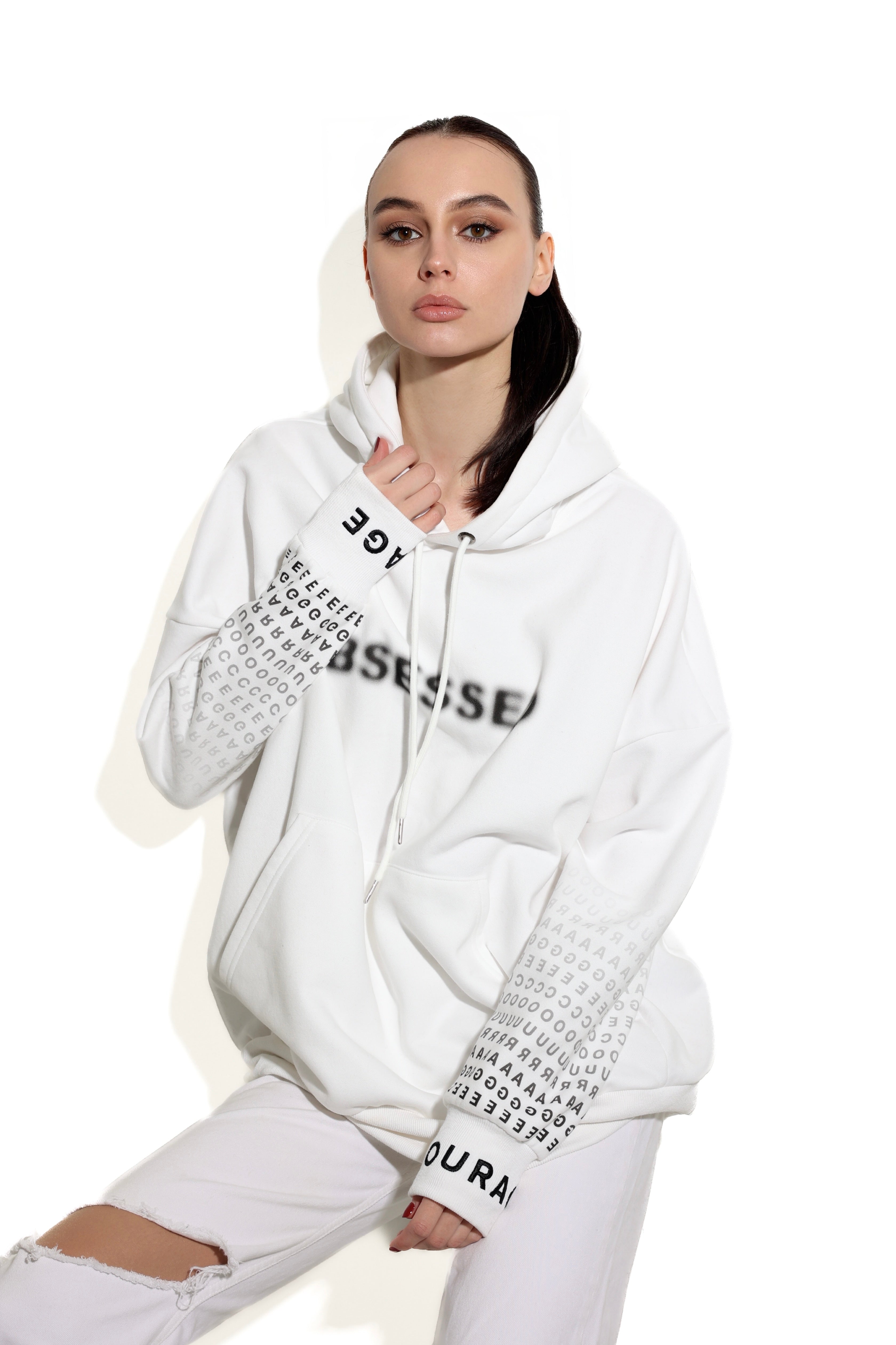 Baggie Hoodie One-Size Fit, Unisex "Vanguard" White