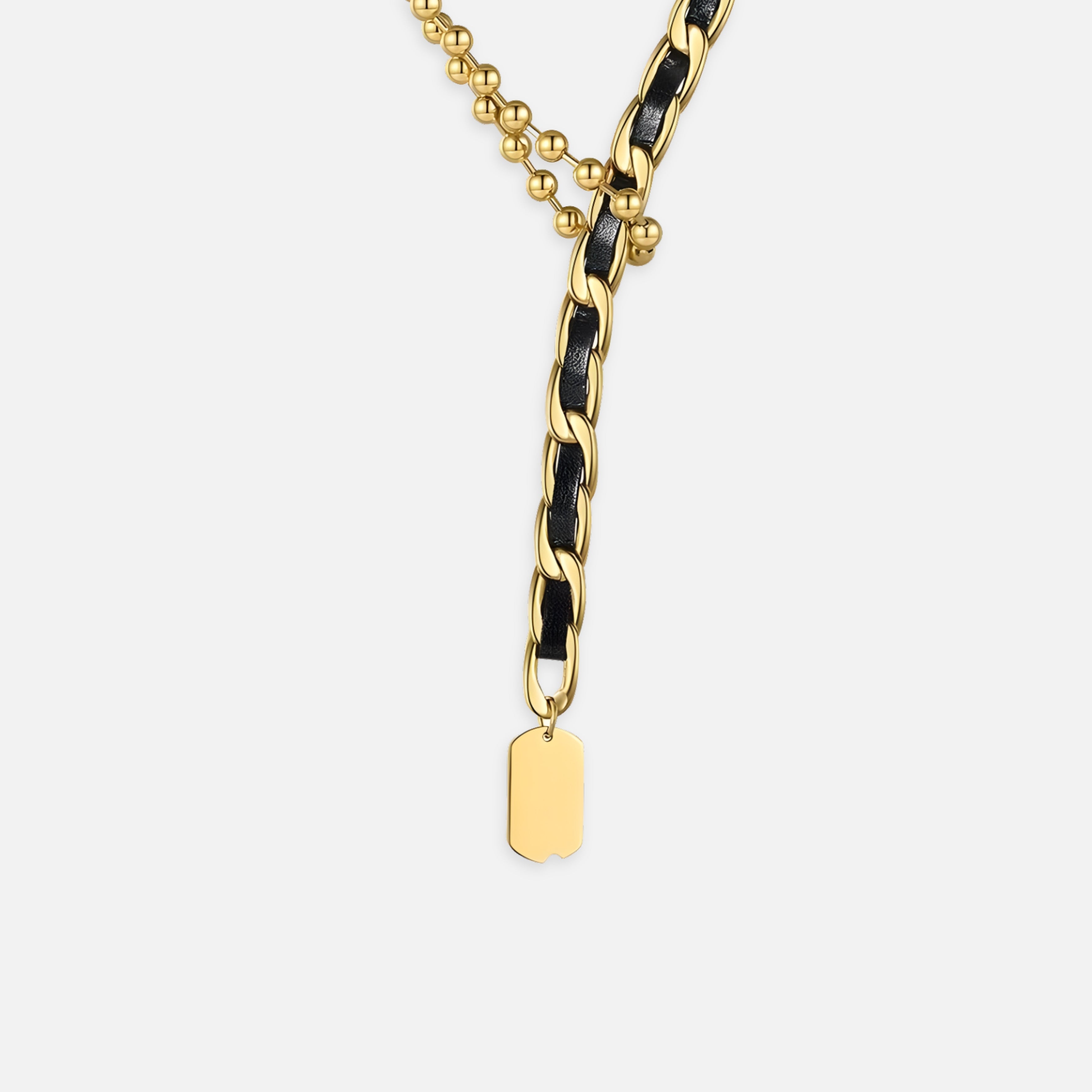 Onyx Leather Chain Necklace